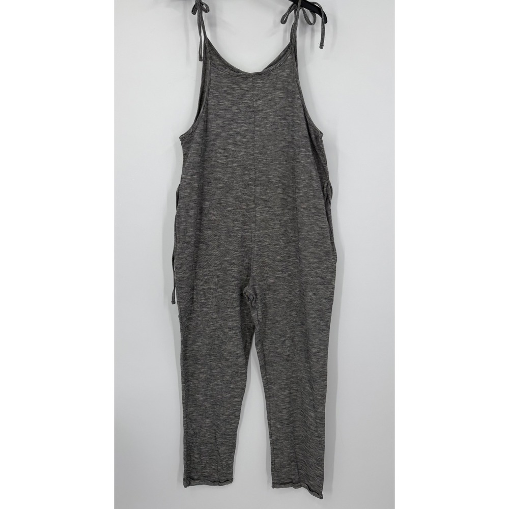 Known Supply Grey Space Dye Knit Jumpsuit Small Tie Strap Belted Tapered Leg